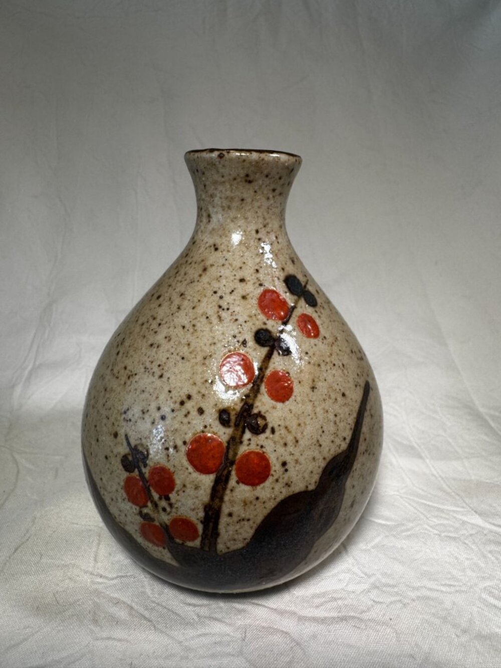 Vintage Otagiri 4" Bud Vase Pot Japan Glazed Textured Brown Original Sticker